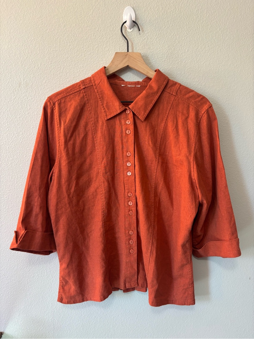 Rust Orange Linen Button-Up Shirt
